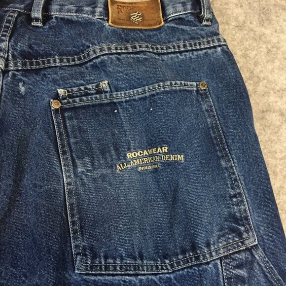 Vintage Rocawear Jeans 42x34 90s Baggy Urban Carpenter Medium Wash Hip Hop Blue - Picture 14 of 16